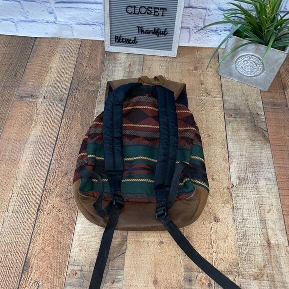 Vintage Trager Aztec Southwest Leather Multi Fabric Flap Cover Backpack … - Picture 7 of 12